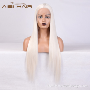 Aisi Hair Popular Hot Selling Long Silver Wig Long Silky Straight Swiss Lace Wigs Synthetic Lace Front Wigs For Black Women